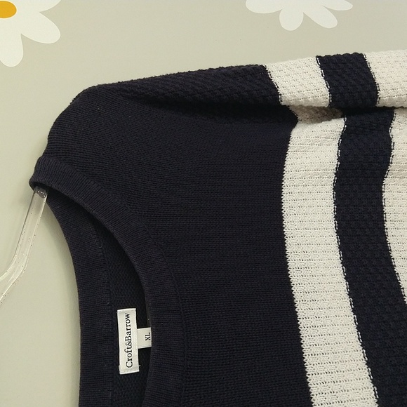 Croft & Barrow Navy & White Striped 100% Cotton Knit 3/4 Sleeve Cuffed Sweater - Picture 3 of 11